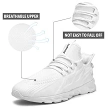 Damyuan Mens Running Shoes Light Comfort Casual Sport Mesh Sneakers Work Gym Slip on Tennis Walking Cross Trainer - 白色 - 查看 3