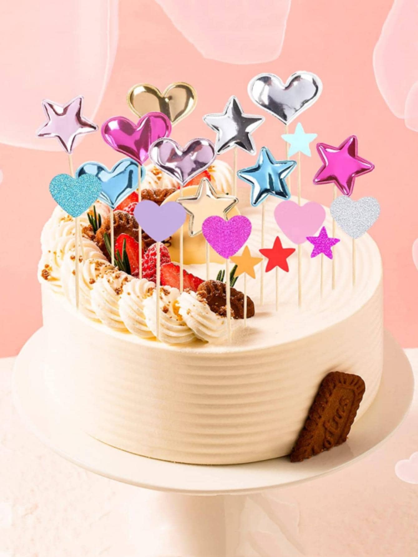 50pcs/set Cake Top Decoration, Modern Heart Decor Cake Topper For Party - Multicolor - View 1