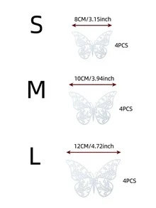 12入組鏤空蝴蝶貼紙 - 銀色 - 查看 2