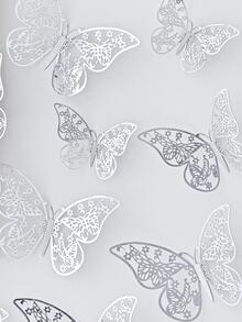 12入組鏤空蝴蝶貼紙 - 銀色 - 查看 3