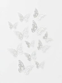 12入組鏤空蝴蝶貼紙 - 銀色 - 查看 6