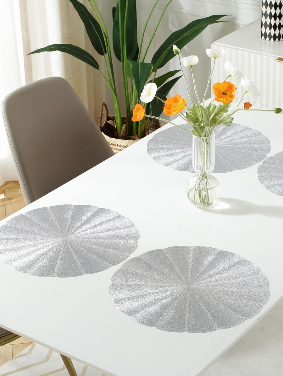 1 PVC Thảm Trải Bàn, Tối Giản Đồng Màu Tròn Chống Trơn Trượt Placemat Cho Gia Đình - Bạc - Xem 1