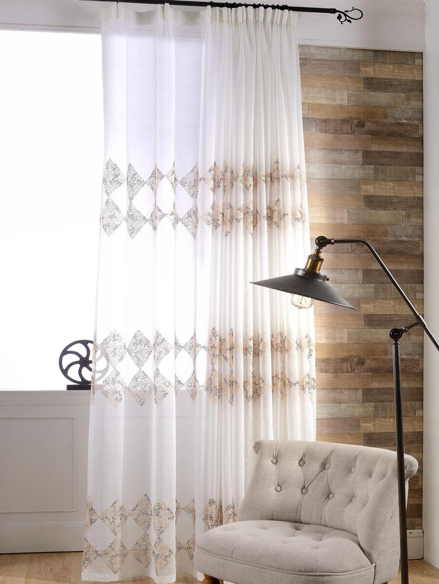 刺繡細節單片透視窗簾 - 彩色 - 查看 1