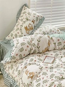 Berry & Leaf Pattern Duvet Cover Without Filler, Boho Leaf & Rabbit Print Bedding Duvet Cover For Bedroom - Multicolor - View 6