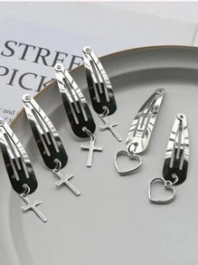 6入組女士心和十字架吊飾時尚髮夾 - 銀色 - 查看 2