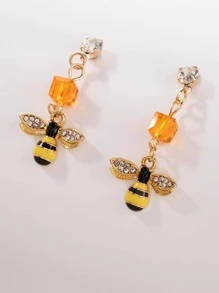 水鑽裝飾蜜蜂耳墜 - 金黃色 - 查看 5