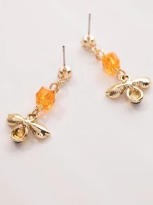 水鑽裝飾蜜蜂耳墜 - 金黃色 - 查看 4