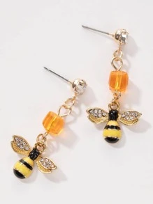 水鑽裝飾蜜蜂耳墜 - 金黃色 - 查看 8