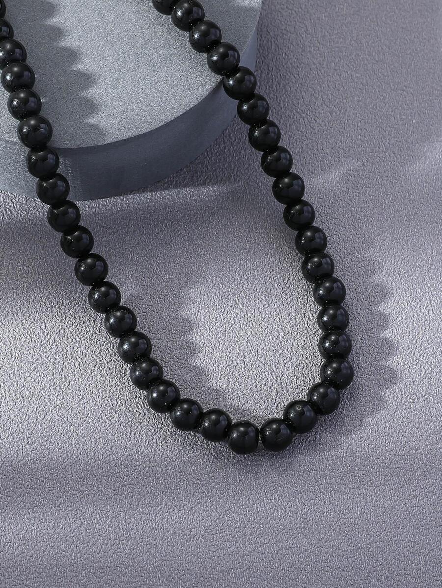 1pc White Faux Pearl Bead Star Pendant Necklace, Vacation Gift, Suitable For Daily Wear - Black - View 1