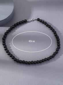 1pc White Faux Pearl Bead Star Pendant Necklace, Vacation Gift, Suitable For Daily Wear - Black - View 3