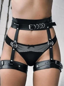 Ring Linked Garter Belt - màu đen - Xem 2