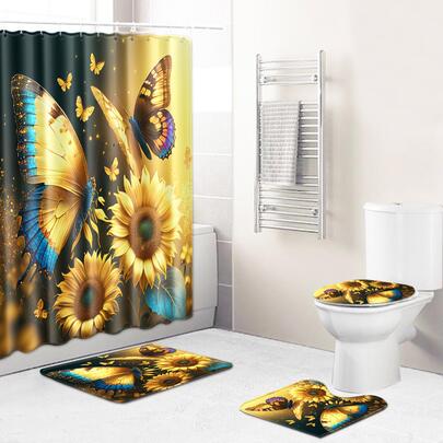 1 件蝴蝶印花浴帘或 1 件地垫或 1 件马桶垫，浴室装饰
