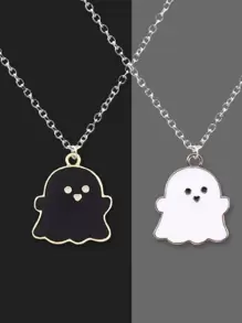 2pcs New Fashionable Minimalist Ghost Pendant Couple Necklaces, Gift For Her On Valentine's Day