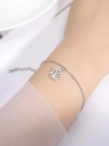 1入組時尚不銹鋼蓮花吊墜手環適合女士適合派對 - 銀色 - 查看 4