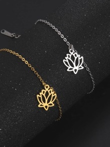 1入組時尚不銹鋼蓮花吊墜手環適合女士適合派對 - 銀色 - 查看 1