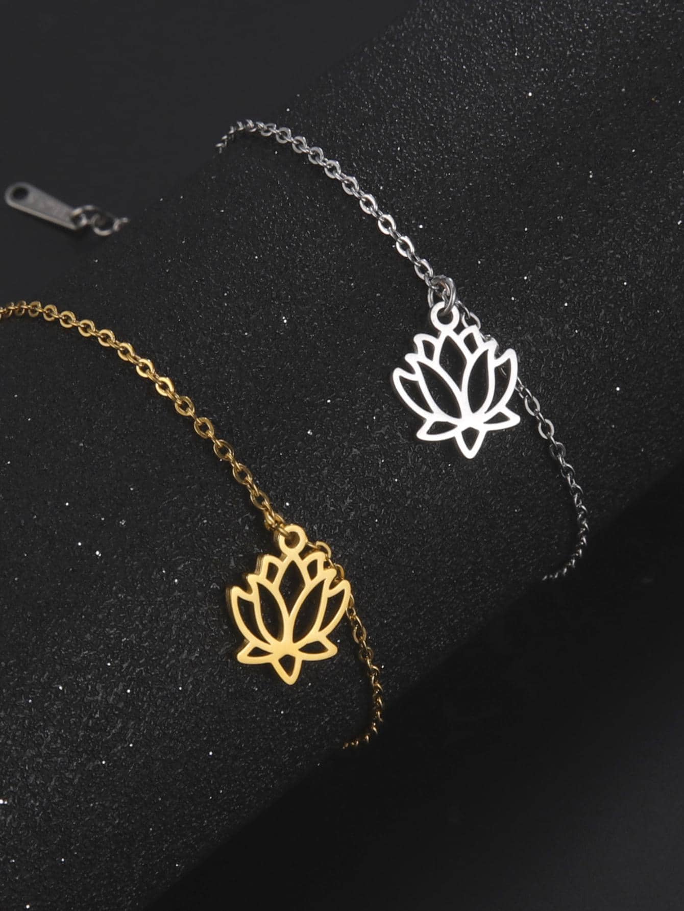 1入組時尚不銹鋼蓮花吊墜手環適合女士適合派對 - 銀色 - 查看 1