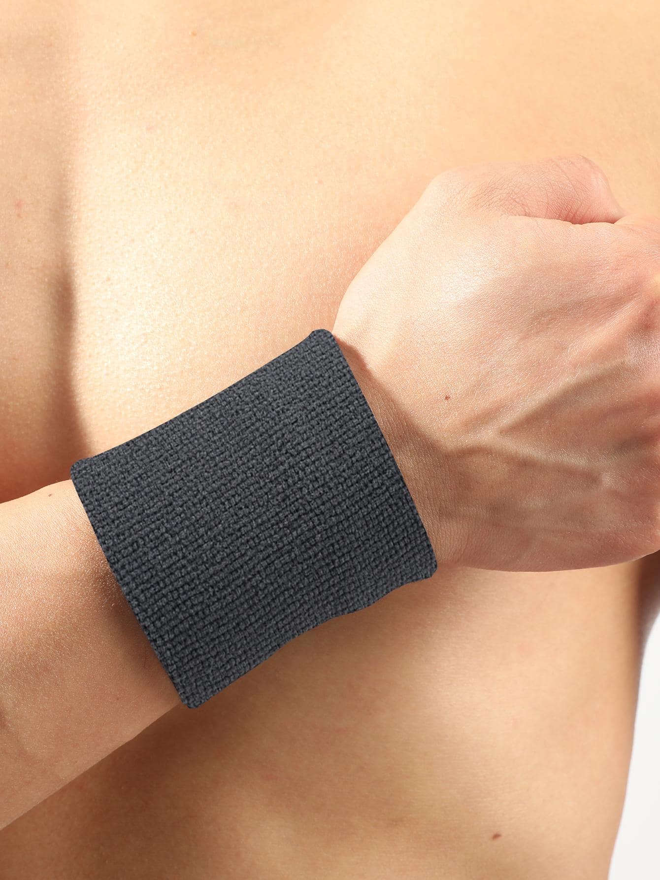 1pc Sweat Absorption Black Polyester Wrist Band - Black - View 1