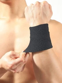 1pc Sweat Absorption Black Polyester Wrist Band - Black - View 3
