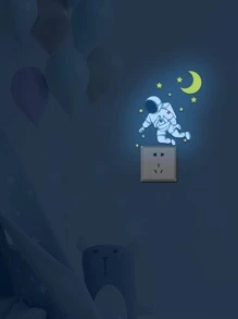 1 PVC Công Tắc Ổ Cắm Decal Dán Tường, hoạt Hình Dễ Thương Phi Hành Gia & Hoa Văn Mặt Trăng Phát Sáng Trong Bóng Tối Công Tắc Miếng Dán Kính Cường Lực Cho Gia Đình - Màu xanh lam - Xem 3