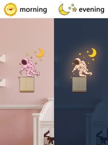 1 PVC Công Tắc Ổ Cắm Decal Dán Tường, hoạt Hình Dễ Thương Phi Hành Gia & Hoa Văn Mặt Trăng Phát Sáng Trong Bóng Tối Công Tắc Miếng Dán Kính Cường Lực Cho Gia Đình - Màu xanh lam - Xem 5