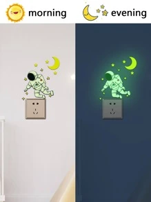 1 PVC Công Tắc Ổ Cắm Decal Dán Tường, hoạt Hình Dễ Thương Phi Hành Gia & Hoa Văn Mặt Trăng Phát Sáng Trong Bóng Tối Công Tắc Miếng Dán Kính Cường Lực Cho Gia Đình - Màu xanh lam - Xem 7