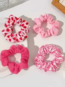 4 pièces Style Y2K cœur roses mignons tricotés Chouchous pour filles, élastiques extensibles pour cheveux, accessoires de cheveux pour tous les jours, décontracté, fête, trajets, vacances de la Saint-Valentin