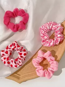 4 pièces Style Y2K cœur roses mignons tricotés Chouchous pour filles, élastiques extensibles pour cheveux, accessoires de cheveux pour tous les jours, décontracté, fête, trajets, vacances de la Saint-Valentin