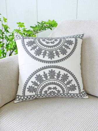 1入組幾何刺繡靠墊套無填充物現代刺繡設計裝飾方形靠墊套適用於床、沙發
