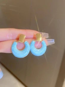 Andkiss Bông tai thả tròn hai tông màu - Màu xanh lam - Xem 2