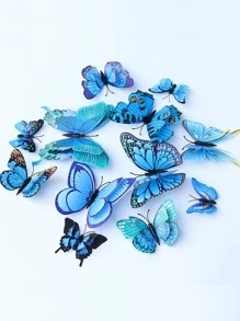 12/36pcs Blue 3D Realistic Butterfly Wall Decals, Creative Refrigerator Stickers Gifts Birthday Graduation