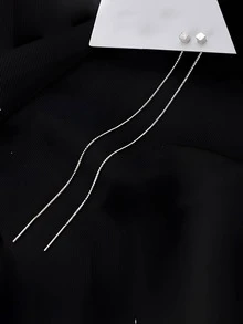 1對時尚高貴感s925純銀方形流蘇吊墜耳環,展現時尚魅力,精美珠寶,適合女性日常穿搭和派對着裝 - 銀色 - 查看 5