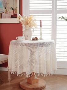 1 件几何蕾丝流苏圆形桌布、矩形桌布、餐桌布、小圆桌布、家居装饰、适合家庭、厨房、餐厅、晚餐、聚会、节日、派对、秋季、新年、新年快乐 - 杏色 - 查看 8