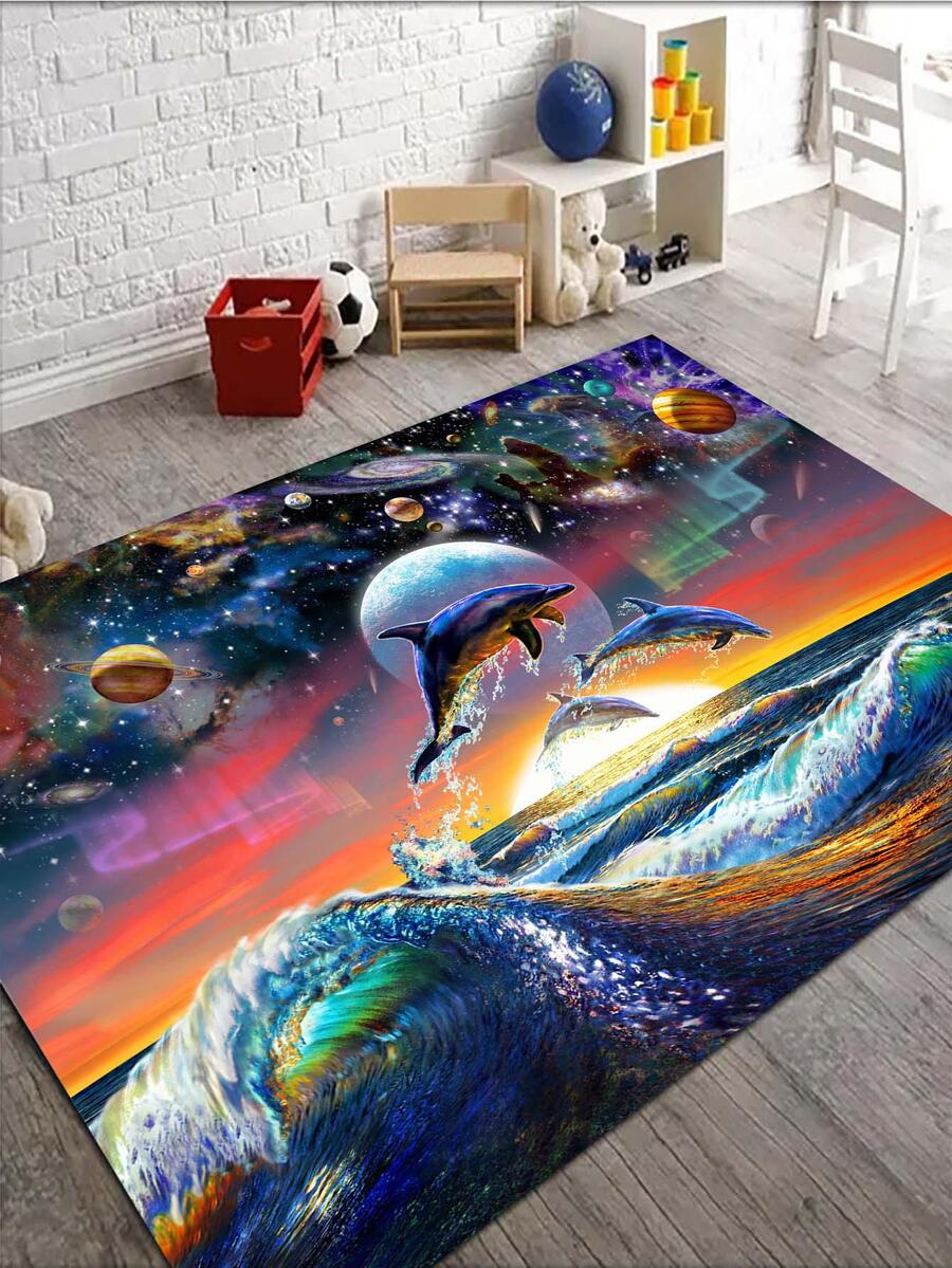 Whale Print Rug, Modern Fabric Floor Mat, For Living Room - Multicolor - View 1
