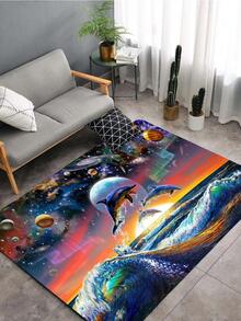 Whale Print Rug, Modern Fabric Floor Mat, For Living Room - Multicolor - View 2