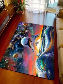 Whale Print Rug, Modern Fabric Floor Mat, For Living Room - Multicolor - View 4