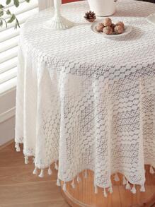 1 件几何蕾丝流苏圆形桌布、矩形桌布、餐桌布、小圆桌布、家居装饰、适合家庭、厨房、餐厅、晚餐、聚会、节日、派对、秋季、新年、新年快乐 - 杏色 - 查看 2