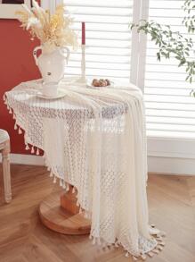 1 件几何蕾丝流苏圆形桌布、矩形桌布、餐桌布、小圆桌布、家居装饰、适合家庭、厨房、餐厅、晚餐、聚会、节日、派对、秋季、新年、新年快乐 - 杏色 - 查看 1
