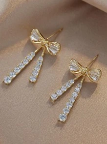 1 Quyến Rũ Hợp Kim Kẽm Kim Cương Giả Nơ Bông Tai Giọt Dành Cho Nữ Trang Trí Hàng Ngày - Vàng - Xem 5