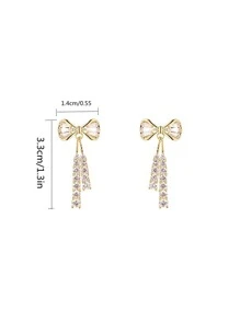 1 Quyến Rũ Hợp Kim Kẽm Kim Cương Giả Nơ Bông Tai Giọt Dành Cho Nữ Trang Trí Hàng Ngày - Vàng - Xem 2