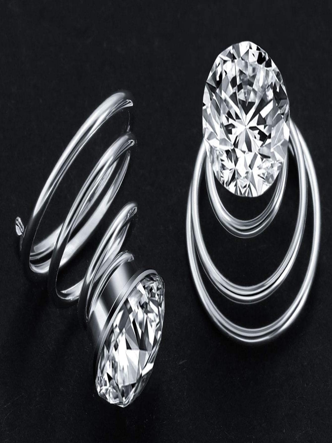 2入組女士水鑽裝飾時尚髮圈用於裝飾 - 銀色 - 查看 1