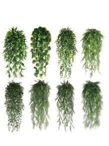 1pc Artificial Vine, Green Plastic Hanging Fake Plant Leaf, For Home Decor - Green - View 3