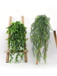 1pc Artificial Vine, Green Plastic Hanging Fake Plant Leaf, For Home Decor - Green - View 1