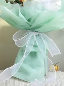 1件-2碼 6cm珍珠魚尾薄紗花束緞帶，韓式薄紗緞帶，彩色緞帶，花藝DIY蝴蝶結，衣飾頭飾裝飾配件 - 白色 - 查看 3