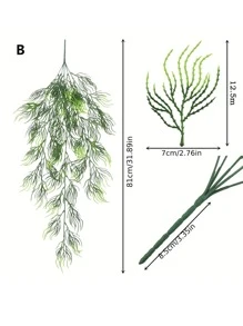 1pc Artificial Vine, Green Plastic Hanging Fake Plant Leaf, For Home Decor - Green - View 5