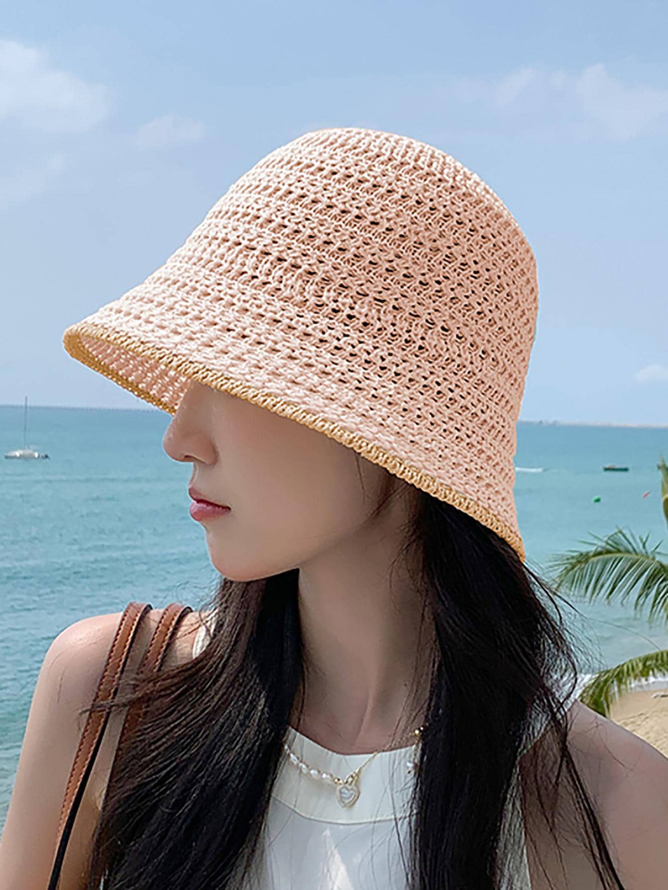 1pc Women Solid Bucket Hat For Beach - Pink - View 2