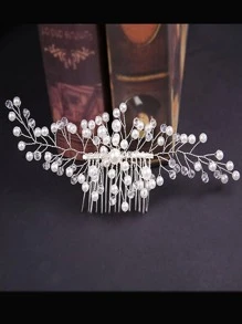 1入組女士人造珍珠裝飾優雅頭飾用於裝飾 - 銀色 - 查看 3