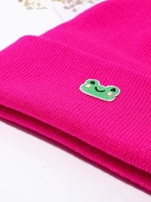 1pc Women Cartoon Frog Embroidered Fashionable Beanie, For Daily Life - Hot Pink - View 3