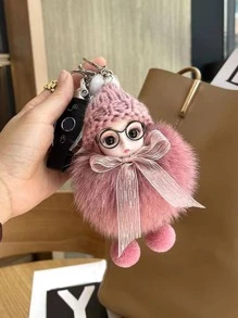 Women Fuzzy Doll Charm Cute Keychain, For Decoration - Coral Pink - View 1
