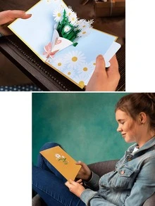 1入組花朵設計賀卡 - 橘色 - 查看 3