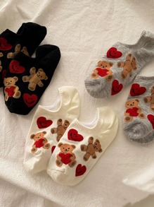 3雙裝小熊心形可愛隱形襪適合日常生活 - 彩色 - 查看 3